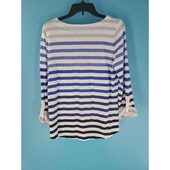 Talbots Lightweight Top Sz M Striped Roll Tab Sleeve Relaxed Fit Nautical Beach - Picture 7 of 10